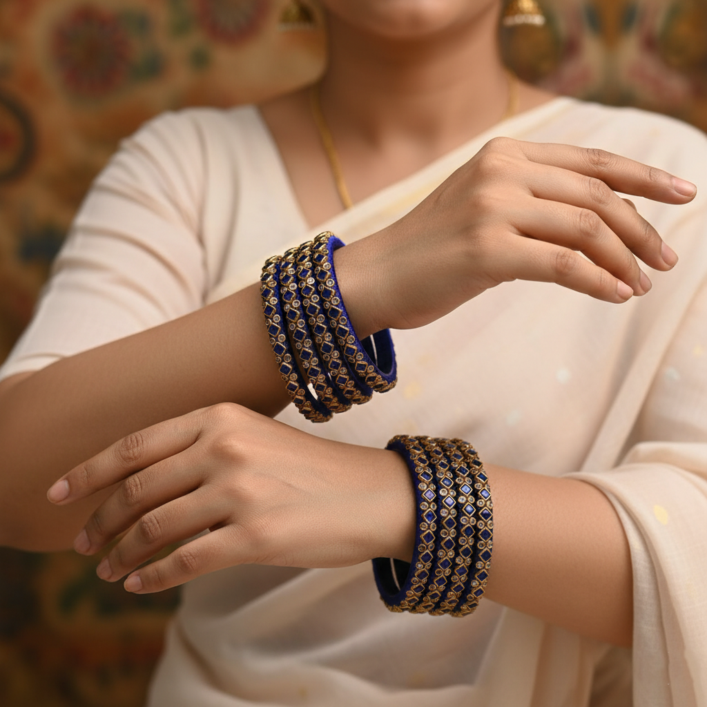 Royal Glorious Navy Blue Silk-Thread Bangles