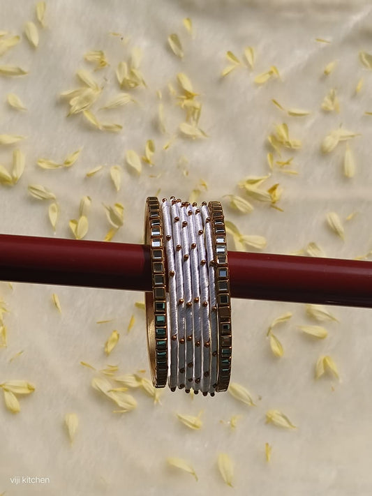 Gold & White Colour Mixed Silk Thread Bangle
